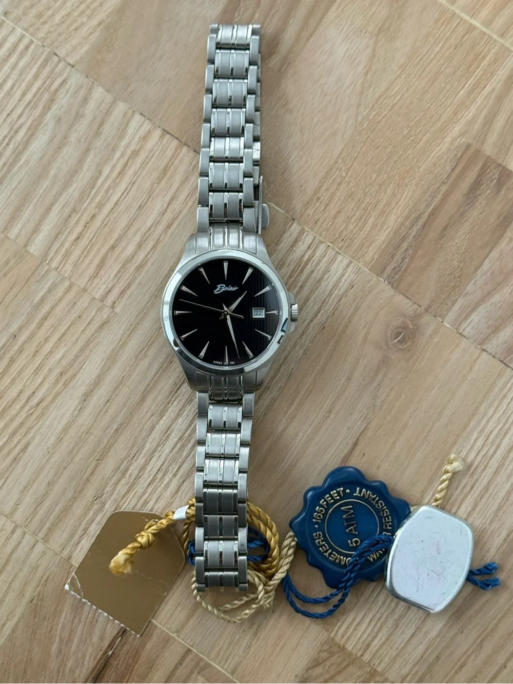 Belair Luxury Designer Watch Stainless Dial Case Black Dial Date Window NWT